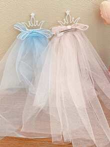 1pc Girls Princess Long Veil Crown Hair Clip, Cute Hair Accessory - Multicolor - View 10