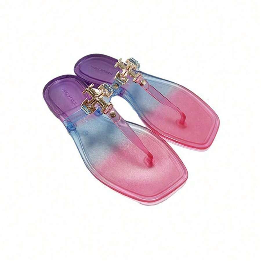 Women's Square Toe Flip Flops Jelly Sandals - Red Violet - View 1
