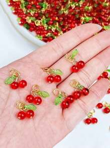 5/10/20/30pcs Cherry Pendant Fruit Charm, Red Glass Bead Jewelry Accessories, For DIY Necklace, Earring, Bracelet, Phone Chain, Craft Supplies