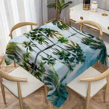 1 件对称棕榈树反射印花桌布，适用于家庭、餐桌、家庭餐桌罩、日常厨房桌布