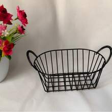 1pc Minimalist Small Metal Basket, Girls' Fruit Basket Tabletop Storage Basket, Korean Style Prop For Photography - Black - View 5
