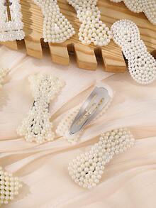 5件/套 女士时尚优雅白色仿珍珠发夹，适合日常、节日、派对、婚礼（款式随机） - 白色 - 查看 4