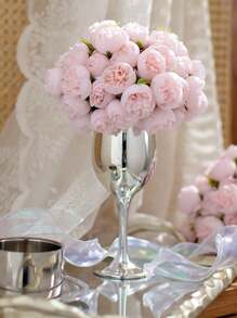 27 têtes de fleurs / 9 tiges / bouquet, camélias artificiels, une tige avec trois fleurs, fausses fleurs avec bord brûlé, roses, pivoines, fleurs de thé, accessoires pour photo de mariage, petit bouquet de décoration pour la maison, ornement, accessoires pour photo de mariage, petit bouquet de décoration pour la maison, décoration de table de salon à la maison, composition florale DIY pour la décoration de la proposition, décoration de salle à manger et de salon à la maison