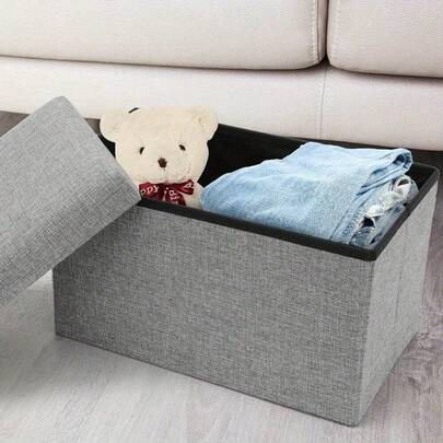 Storage Box With Lid Foldable Seat Foot Stool Grey Bedroom Decor Furniture Perfect For Childrens Room Bedroom Hallway Shoe Bench Coffee Table