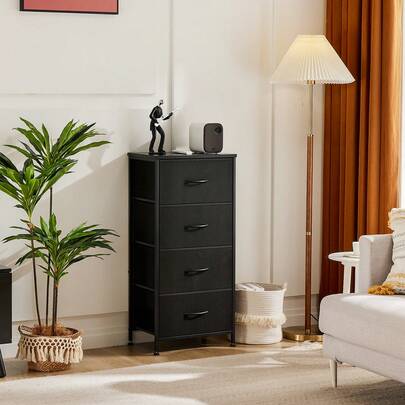 Kommode mit Schubladen- Stoff kommode mit 4 Schubladen – praktischer Kommodenschrank mit stabilem Stahlrahmen, ideal für Schlafzimmer und Wohnzimmer, perfekt geeignet für die Aufbewahrung von Kleidung und anderen Gegenständen
