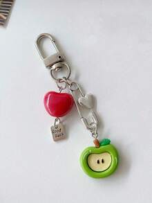 1 件女士创意绿苹果钥匙扣带心形吊坠，适合女孩的可爱礼物，背包装饰汽车配件包饰学校 - 彩色 - 查看 3