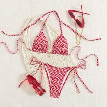 Bikini z nadrukiem rozgwiazdy, geometryczny wzór, ściągane sznurkiem, wiązane z tyłu, urocze stroje plażowe na wiosnę i lato