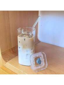 1 chiếc cốc thủy tinh hình chữ nhật 400ml có sọc, cốc thủy tinh trong suốt có nắp và ống hút, cốc cà phê đá, cốc trà, cốc nước ép, cốc nước lọc. - Trong sáng - Xem 7