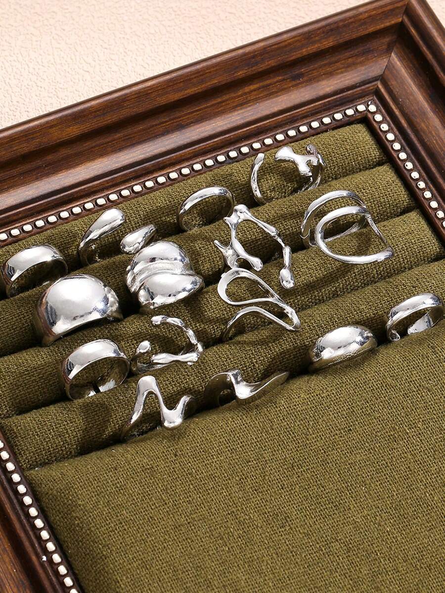 15/10Pcs Punk Smooth Geometric Open Rings Set For Women Exaggerated Asymmetrical Silver Color Thick Chunky Ring Hip Hop Jewelry Gifts