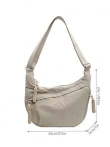 peach tree 1 件复古新月斜挎包，尼龙水洗，简约纯色，大容量，可调节肩带，多个口袋，方便日常使用，购物，桃树 - 米色 - 查看 3