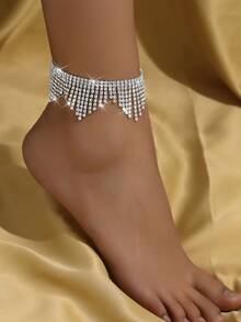 1pc Fashionable Versatile Tassel Rhinestone Anklet Suitable For Women's Daily, Beach, Wedding, Party Wear - 806002 - View 2