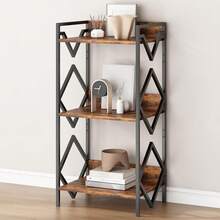 Librero Minimalista de 3 Niveles, Librero Organizador Industrial, Librero Esquinero Moderno, Mesa Auxiliar, Estante para Libros Metal, Mueble Pequeño para Sala de Estar, Recamara, Oficina - 3 niveles - Ver 2