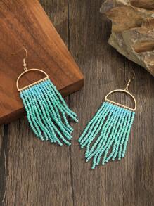 Aretes hechos a mano con cuentas, estilo bohemio retro semicirculares de unicolor degradado con borlas colgantes, aretes de moda para mujeres, versátiles para uso diario, vacaciones, festivos, Acción de Gracias, Día de San Valentín, regalos del Día de la Madre