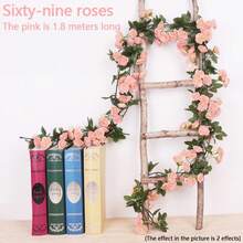 1PCS 69 Heads Flower Garland, Artificial Rose Vine Flowers With Green Leaves, Hanging Fake Roses Vine For Room Anniversary Wedding Birthday Christmas Wall Arch Decor, 5.9ft - 粉色 - 查看 1