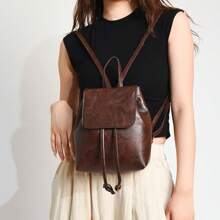 Simple Solid Color Backpack, Versatile Drawstring Storage Backpack, Mini Women's Simple Bag, Backpack, Large Capacity, Laptop Compartment, Portable, Suitable For Girls And College Students, Very Suitable For Offices, Universities And Schools And Travel