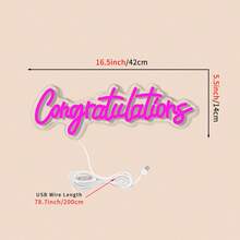 1pc Vibrant Congratulations Neon Sign - Neon Signs With USB Power, Switch, And Hanging Feature For 2025 Graduation Party Decorations, Class Of 2025 Celebration, And Photo Backdrop - Rose Red - View 5
