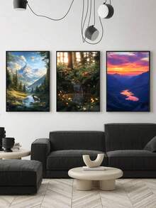 3 tấm tranh phong cảnh hoàng hôn rực rỡ, tranh nghệ thuật quả cầu phát sáng, tranh in trên vải canvas cảnh thiên nhiên hùng vĩ, tranh phong cảnh rừng, tranh phong cảnh núi non trang trí nhà hiện đại, tranh nghệ thuật, trang trí phòng đẹp, quà tặng lý tưởng, khung tranh tùy chọn - 3 Cái/Bộ - Xem 9