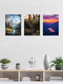 3 tấm tranh phong cảnh hoàng hôn rực rỡ, tranh nghệ thuật quả cầu phát sáng, tranh in trên vải canvas cảnh thiên nhiên hùng vĩ, tranh phong cảnh rừng, tranh phong cảnh núi non trang trí nhà hiện đại, tranh nghệ thuật, trang trí phòng đẹp, quà tặng lý tưởng, khung tranh tùy chọn - 3 Cái/Bộ - Xem 10