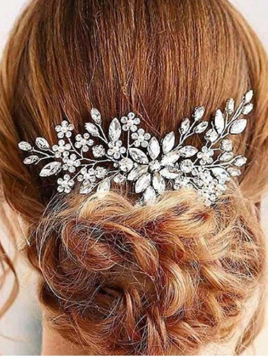 1pc Elegant Glass Hair Comb, Bridal Wedding Hair Accessory, Suitable For All Seasons Valentine's Day Accessories