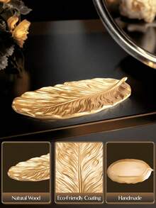 金箔菠萝羽毛造型木质托盘 - 多功能装饰托盘，适合家居和派对装饰，男女皆宜的圣诞礼物