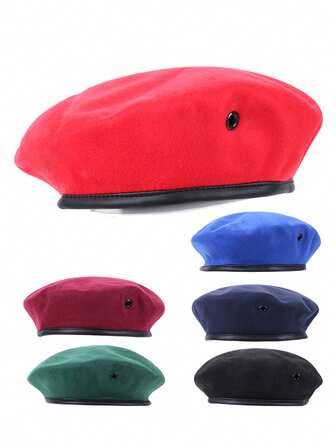 1Pc/2Pcs Women Breathable Knitted Beret Hat & Rhinestone Hair Clip, Matching Women Sunglasses, Women Popular Pearl Earrings, Vintage Solid Color Painter Hat, Suitable For Dailywear, Casual Beach, Shopping, Great Gift For Girlfriend