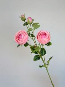 1 pièce Fleur artificielle réaliste en PU ressemblant à de la soie avec 4 fausses roses roses et blanches - Décoration de maison de style ferme moderne pour mariage, Pâques, fournitures de fête de printemps - Décoration de chambre, salon, jardin et mur de style vintage pour l'automne
