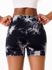 扎染瑜伽短裤，高弹力塑身，提臀，适合健身房和瑜伽馆锻炼