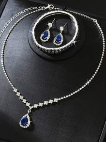 4 Peças Conjunto de Moda Feminina com Bolsa de Embreagem Versátil com Pedrinhas e Alça de Corrente, Mais Conjunto de Joias com Colar, Brincos e Pulseira com Pedrinhas