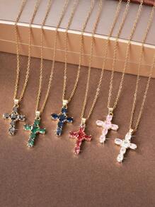 Colar com pingente de cruz de zircônia retrô punk, colar personalizado com cruz, estilo popular europeu e americano para mulheres, 1 peça
