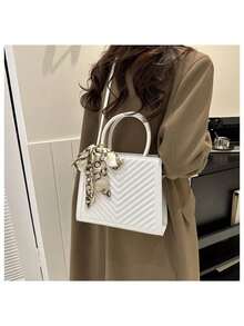 Women's Simple Handbag, Large Capacity Shoulder Bag, High Quality Winter Niche Design - White - View 6