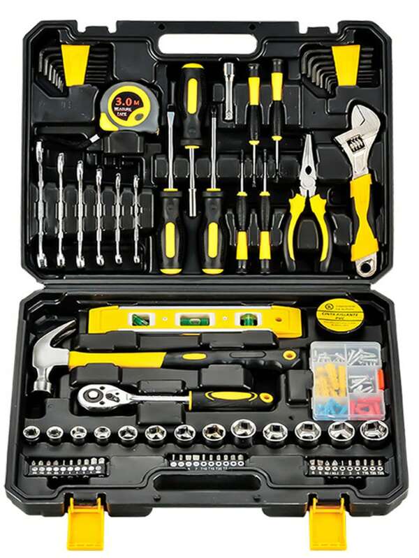Coffret d'outils de 108 pièces pour mécaniciens domestiques, équipement de base pour artisans, ensemble d'outils à main pour mécaniciens pour l'entretien de bricolage