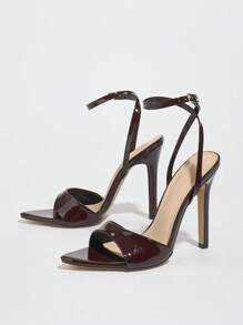 Sandalias de mujer de tacón alto, de material de alta calidad suave, con punta puntiaguda, tira de tobillo sexy, tacón delgado y alto, para primavera/verano, discoteca, fiesta de alta gama, al aire libre, exhibición de moda, de calidad en color café oscuro
