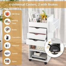 GOFLAME Rolling Storage Cart, Mobile Storage Cabinet With 3 Drawers, 2 Open Shelves, 2 Dowel Rods, Craft Utility Cart For Home, Office, Kitchen, Bathroom - White - View 6