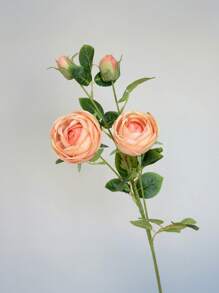 1 pièce Fleur artificielle réaliste en PU ressemblant à de la soie avec 4 fausses roses roses et blanches - Décoration de maison de style ferme moderne pour mariage, Pâques, fournitures de fête de printemps - Décoration de chambre, salon, jardin et mur de style vintage pour l'automne