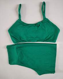 Set, Shorts And Fitness Top With Bare Back And Padded Insert. - Mint Green - View 3