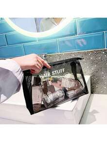 Larger Capacity Mesh Cosmetic Bag Printed With Letters 'Hair Stuff' And Hair Accessory Pattern, Multifunctional Cosmetic Pouch, For Clips, Headbands, Red Air Cushion Storage Portable Storage Bagtravel Essentials Vacation Summer Holiday Back To School School Stuff Bag For School Travel Bag For Women Makeup Bag For Travel - Multicolor - View 9