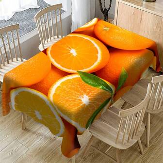 1pc Fresh Fruit Orange Print Tablecloth For Restaurant, Kitchen, Home, Dining Table, Daily Home & Kitchen Use