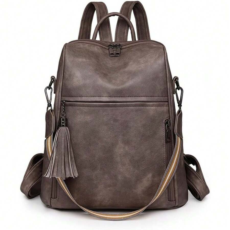 Fashion Backpack For Women, Large Multi-Pocket Backpack PU Leather Rucksack Bag Anti-Theft Travel Shoulder Bag With Removable Strap For Work Study - Gray - View 1