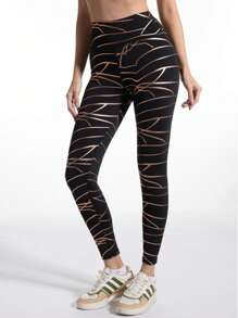 High Waist Lift Butt Gold Foil Casual Sports Leggings