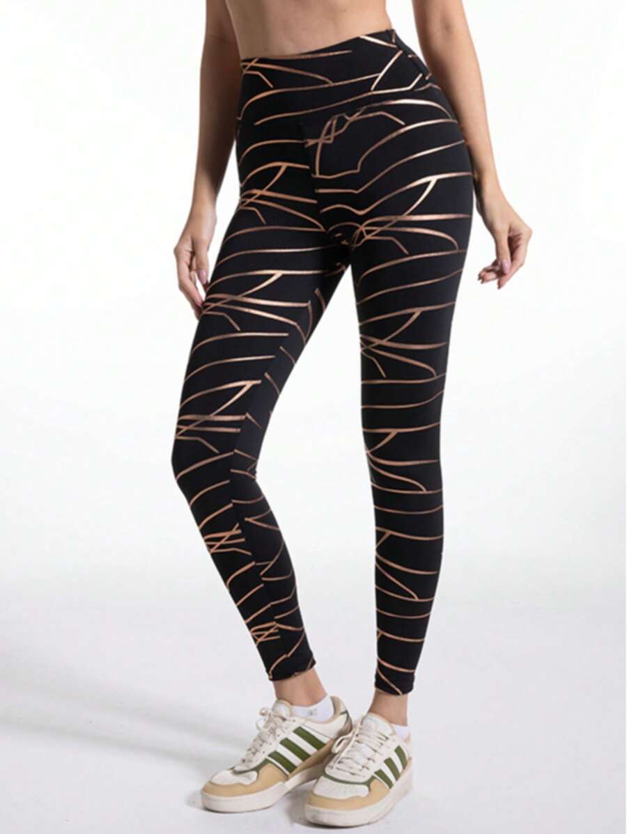 High Waist Lift Butt Gold Foil Casual Sports Leggings