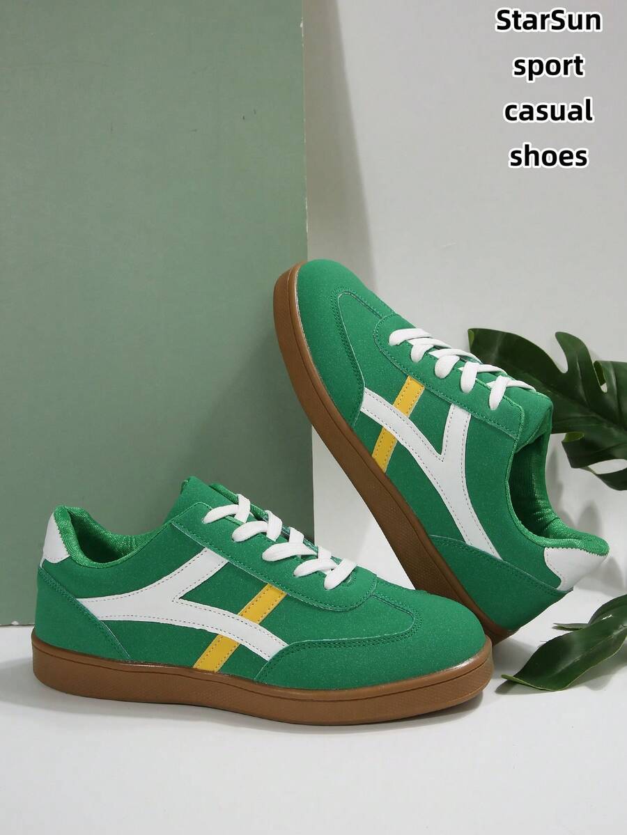 Damen Wildleder Patchwork Freizeitsneaker, rutschfeste Schnürschuhe mit rundem Zehenbereich, Gummisohle, Vintage-Stil karierte Schuhe, grün