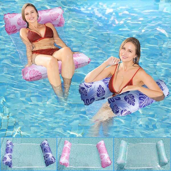1pc PVC Double Tube Turtle Shell Inflatable Float, Swimming Pool Inflatable Chair, Foldable Striped Float Bed, Water Recreation Hammock And Single Lounge Chair, Suitable For Summer Swimming Pools And Outdoor Use