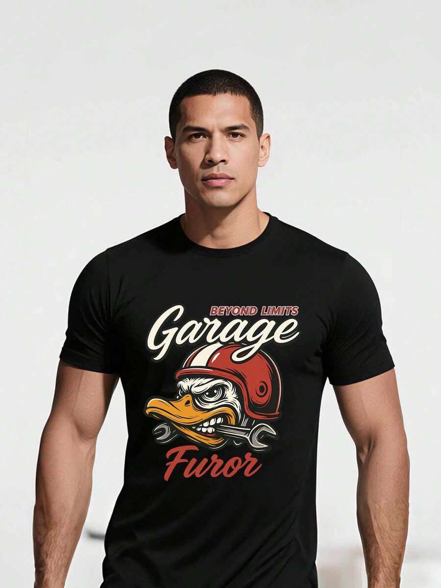 Impresionante Playera Camisetas con Pato Mecánico en Estilo Retro Biker - Negro - Ver 1