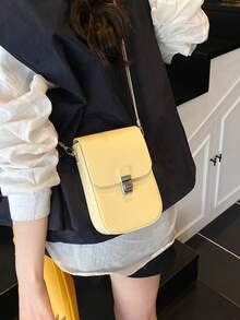 1pc Women's Solid Color PU Crossbody Phone Bag, Fashion Twist Lock Mini Handbag For Phone, Coins, Lipstick - Yellow - View 4