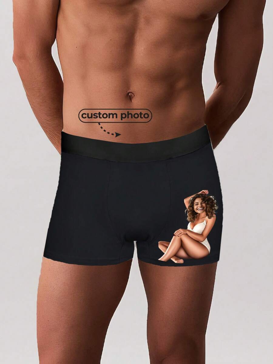 Personalized Boxer Briefs Custom Face Underwear, Men's Underwear Photo Boxer Briefs, Valentine's Day Gift For Him/Husband, Wedding Gift, - Black - View 1