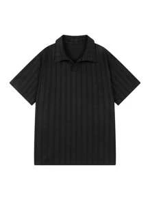 1 pièce Polo classique noir à manches courtes, t-shirt décontracté simple et sportif avec col à demi-bouton, polyvalent pour hommes