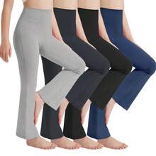 EXARUS 4 Pack Girls Leggings Kids Yoga Pants Crossover V Waist Ankle/Full Length High Waisted For School Casual Dance - SET13 - 查看 1