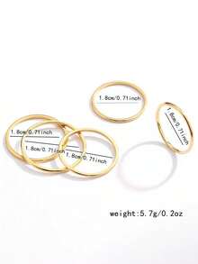 Nooxian 5 chiếc nhẫn xếp chồng bằng thép không gỉ đơn giản, cỡ 8, màu vàng, dành cho phụ nữ - Vàng - Xem 5