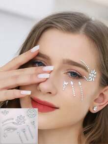 Rhinestone Studded Eye Makeup Sticker, Shiny Faux Rhinestone 3d Face Jewel Sticker, Suitable For All Seasons, Music Festival, Cosplay, Party, Photography, Daily Accessory (Abs Resin) Halloween - Multicolor - View 8