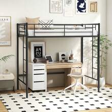 GOFLAME Metal Twin Loft Bed, Space-Saving Loft Bed Frame With Full-Length Guardrail, 2 Ladders, Ample Under-Bed Space For Work, Leisure & Storage, No Box Spring Needed - Black - View 1